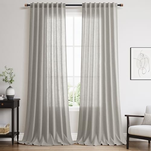 Image of Nanspring Extra Long Linen Curtains 102 Inch for Living Room Light Grey