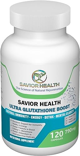 Savior Health Ultra Glutathione Boost - L Glutathione Boosting Supplement with Herbal Plant Extracts, Minerals, Vitamins, Antioxidants & Amino Acids - No Gluten - 790mg - 120 Veggie Capsules