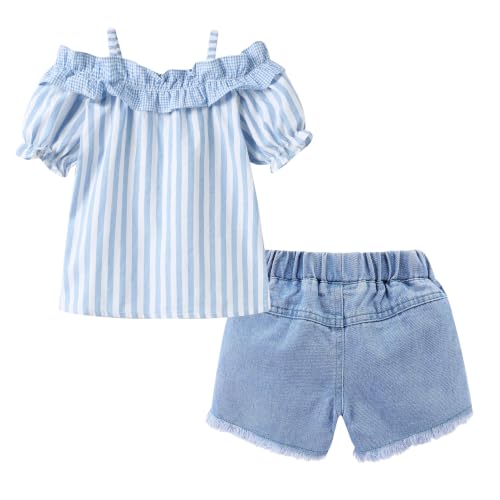 Image of Mud Kingdom Fashion Girls Outfits Off Shoulder Shirt and Shorts Ripped Casual