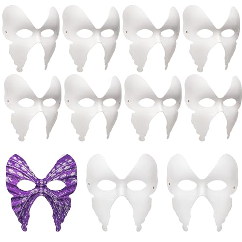 zrfgbxim 10 máscaras de mariposa para decorar, papel blanco de media cara, máscaras pintadas a mano en blanco para Halloween, mascarada, carnaval, Mardi Gras, Navidad