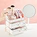 Glamlily White Marble Makeup Organizer with Rose Gold Trim, Cosmetic Storage Drawers for Vanity (9.5 x 9.5 x 5.5 in) - Make Up Organizers for Vanity