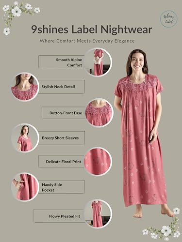 Image of 9shines Label Premium Alpine Maxi Designer Nighty | Floral Print Maxi for Women | Night wear for Women | | Full Length Night Gown for Women | Night Dress for Women Stylish (2467)