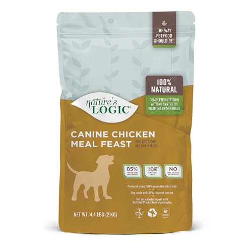 Nature's Logic Dry Dog Food - 100% Natural - No Synthetics - For All Ages, Sizes, Breeds - Free From Common Allergens, High Protein - Chicken Meal Feast, 4.4lbs