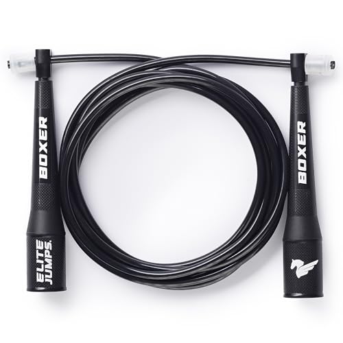 EliteSRS 10 Foot Outdoor Rated 5Mm Pvc, Boxer Jump Rope 3.0 with Smooth Action Polymer Handles and Ergonomic Slip-Resistant Dimpled Grips Black