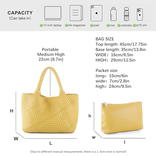 Image of Woven Tote Bag Womens Purse Vegan Leather Shoulder Handbags Fashion Summer Beach Tote Bags Large Travel Totes