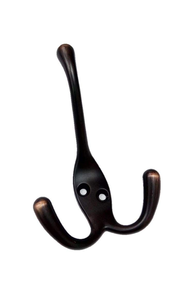 QCAA Premium Quality Coat Hat Hook Three Prongs Hook, 4", Zinc Die Cast, ORB(Oil-Rubbed Bronze), Made in Taiwan, 5 Pack - Image 2
