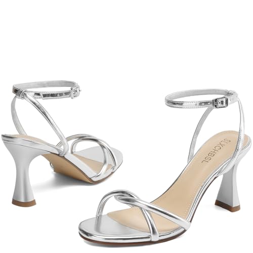 Image of Womens Kitten Heels, Round Open Toe Strappy Heeled Sandals, Ankle Strap Dress Shoes for Party, Wedding, Low Heel 2.5 inch
