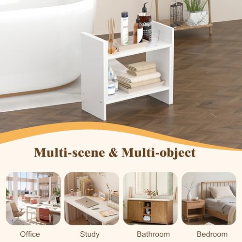 Image of Desk Shelves Wood Desktop Orgnizer Shelf. Office Organization for Top of Desk Organizers and Accessories Bookshelf Shelving,Adjustable Tier H-Shape Mini Bookcase(White)