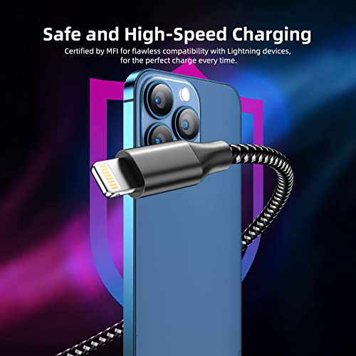 Iphone Charger Cable 3Pack 10 Ft Mfi Certified Lightning Cable Nylon Braided Iphone Cord Fast Charging Syncing Long Cord Compatible With Iphone 13 12 11 Pro Xs Max Xr X 8 And More (Blackwhite) #TOP2
