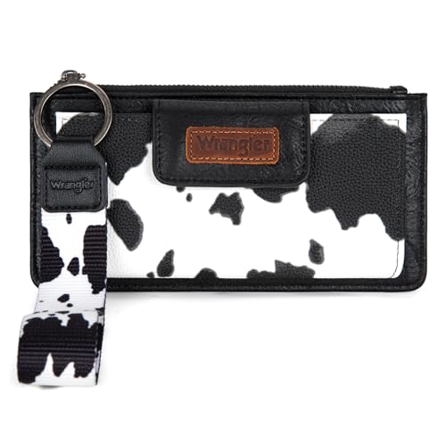Image of Montana West X Wrangler Cow Print Wallet for Women Ladies Female Card Cases & Money Organizers Wristlet with Wallet Large Clutch with Coin Purse Smooth Zipper and Rfid Lining