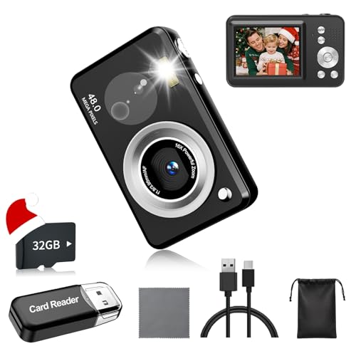 Image of Digital Camera, FHD 1080P Point and Shoot Kids Camera, with 32GB Card,16X Zoom Anti Shake,48MP Compact Portable Small, for Starter Kid Children Teen Student Girl Boy