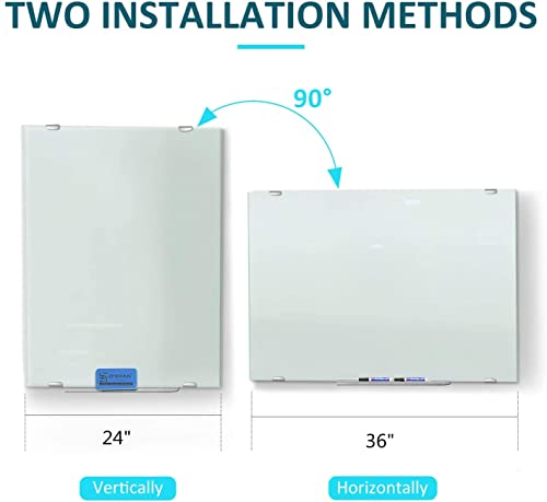 Zhidian Glass Whiteboard Magnetic Dry Erase Board, 36X24" Modern Tempered Glass Board For Wall, 3X2' Frameless Wall Hanging Mount White Glassboard For Home Office School #TOP2