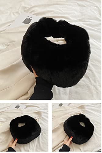XPONNI Fuzzy Dumpling Bags, Cute Fluffy Y2k Handbags, Soft Knotted Faux Fur Bags with Zipper4