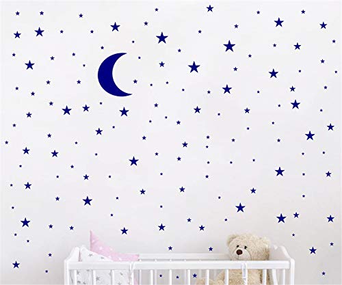Image of Moon and Stars Wall Decal Vinyl Sticker for Kids Boy Girls Baby Room Decoration Good Night Nursery Wall Decor Home House Bedroom Design YMX16 (Blue)