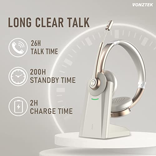 Bluetooth Headset With Microphone, Qcc Wireless Headphones With Mic Noise Cancelling & Mute/Charging Dock/Plug & Play Usb Dongle, 26 Hrs On Ear Headphones For Cell Phones/Laptop/Pc/Ms Teams/Zoom/Skype #TOP6