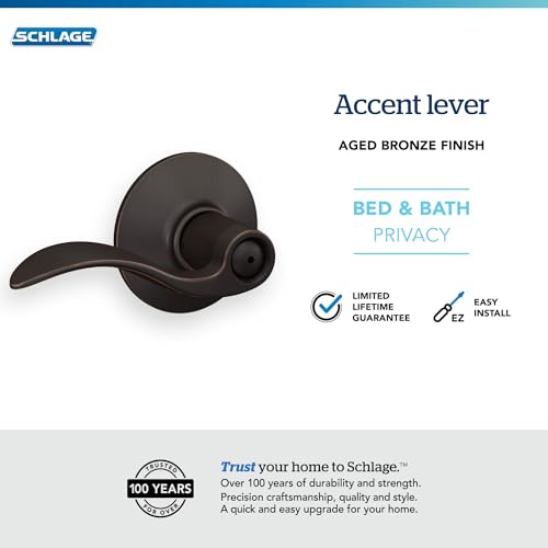 Image of Schlage F40 ACC 716 Accent Door Lever, Bed & Bath Privacy Lock, Aged Bronze