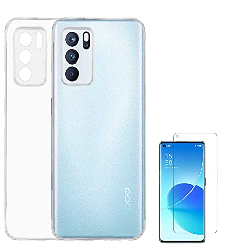 Image of Soft Flexible Silicone Back Cover Compatile with Reno 6 Pro 5G / Reno6 Pro 5G, Transparent Case + Screen Guard