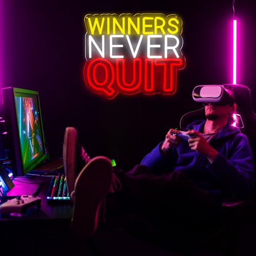 Image of Pugna Winners Never Quit Neon Signs for Wall Decor Neon Lights for Bedroom Led Signs Suitable for Dormitory Man Cave Christmas Gift