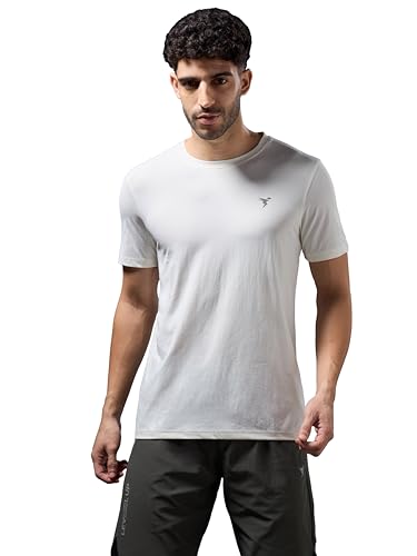 Image of TECHNOSPORT Men's Slim Fit Solid Crew Neck T-Shirt, Cotflex Quick Dry Wrinkle Resistant Polyester Sports Tee for Gym, Running, Training, Sports