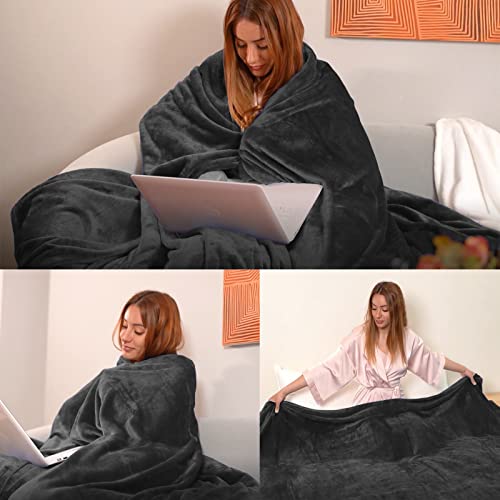 Image of JIAHANNHA Fleece Dark Grey Blanket Throw Blankets for Sofa Couch Bed 280GSM,Super Soft Cozy and Luxury Bed Blanket for All Season Twin Size 60 x x80 inches