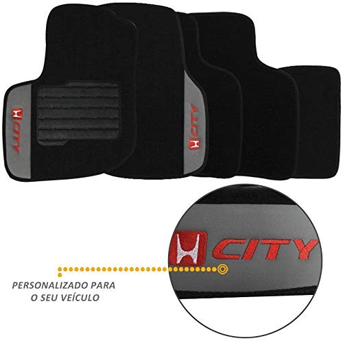 Jogo de Tapete Carpete Honda City 2009 a 2014 Preto 5 Pçs