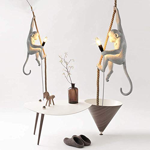 Kmmk Novelty Chandeliers，Vintage Resin Monkey Pendant Light，Hemp Rope Flush Mount Ceiling Light Fixture，Retro E27 Pendant Hanging Lamp， Chandelier For Dining Living Room Children's Bedroom Bar Cafe P #TOP4