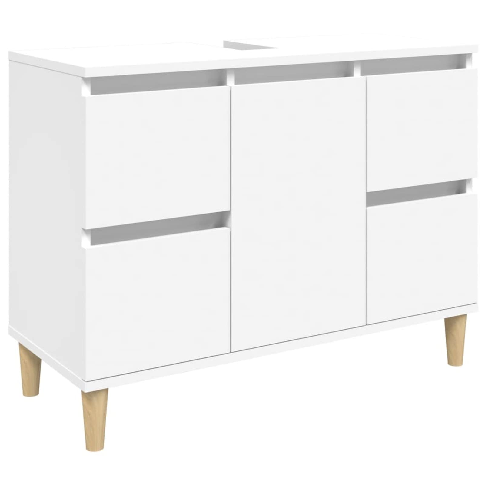 Gecheer Set Mobili da Bagno 3 Pezzi, Mobile Lavabo 80 cm con Armadietto Alto 190 cm e Armadietto Basso 100 cm in Legno Multistrato ed Eucalipto Bianco, per Bagno