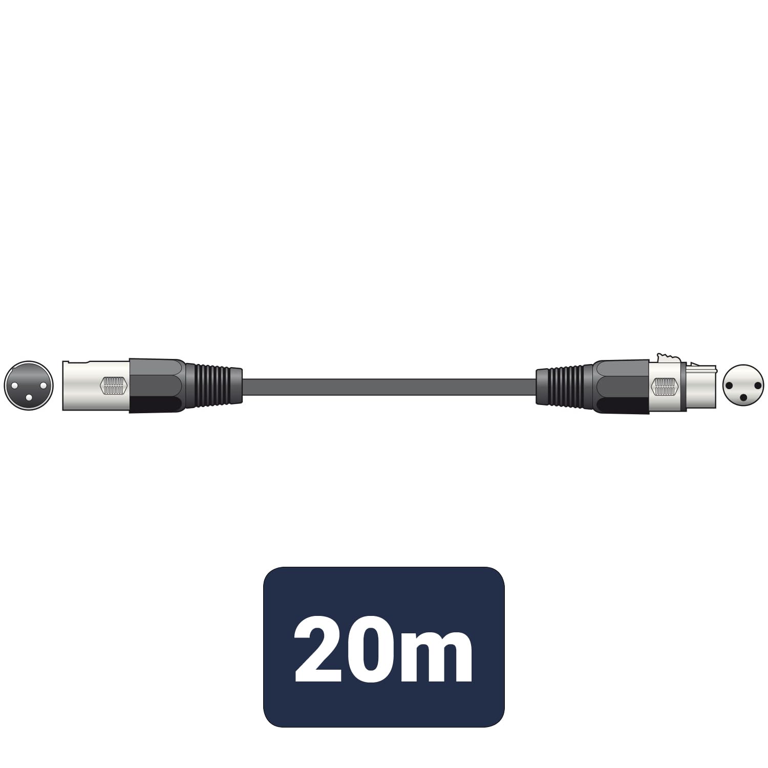 Qtx, cavo lighting DMX, spina XLR 3 poli e presa XLR, nero, 20 m