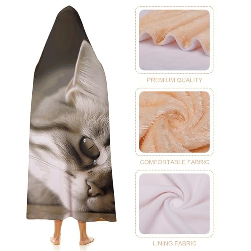Cape à capuche chat endormi 101x127cm, couverture nomade à positionnement stable - 5