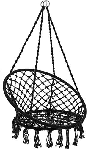 Gr8 Garden Hanging Hammock Chair Outdoor Indoor Garden Patio Durable Swing Rope Net Macrame Seat[Black]