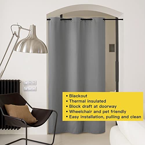 Image of NICETOWN Silver Grey Doorway Curtain Privacy, Door Cover Curtain, Sound Reducing Winter Insulated Thermal Room Darkening Blackout Curtains for Bedroom, 132 inch Length (1 Panel, 5ft Wide by 11ft Long)