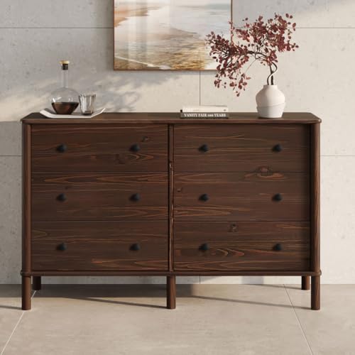 IDIMEX Cómoda APOANA de madera maciza con 6 cajones, color nogal, aparador con mucho espacio de almacenamiento para ropa y accesorios, cajonera para dormitorio o pasillo, diseño escandinavo