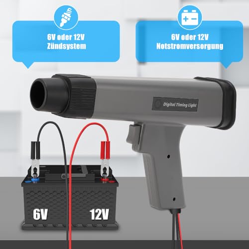 WODHMIEY Zündlichtpistole mit LED-Digitalanzeige, 12V Timinglampe. Geeignet für Zwei- und Viertaktmotoren in Autos, Motorrädern und Booten. Ideal zur Zündzeitprüfung, Ergonomisches Pistolengriffdesign
