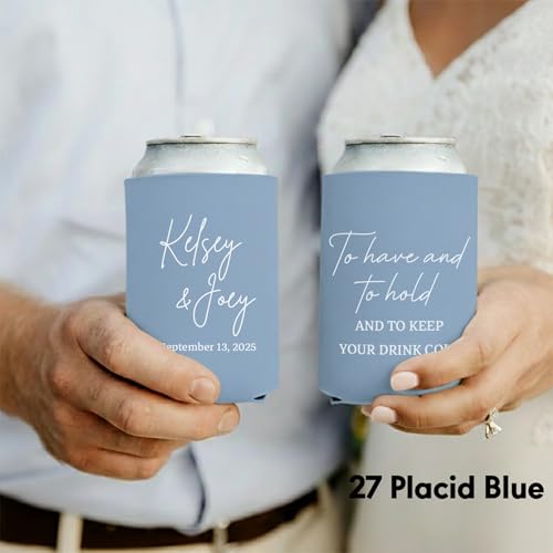 Image of 100 PCS Customized Wedding Can Coolers Personalized Wedding Favors Monogram Can Holders (Custom, 100 can cooler)