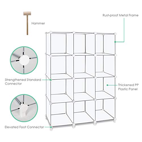 Tomcare Cube Storage Organizer 12-Cube Closet Organizer And Storage Shelves Diy Storage Cube Organizer Cabinet Modular Book Shelf Plastic Shelving For Bedroom Living Room Office, Clear White #TOP1