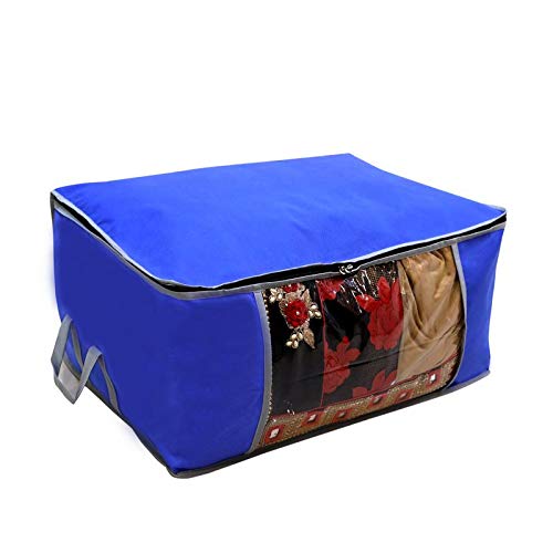 Jumbo Foldable Underbed Storage Bag Organizer for Clothes with Strong Handles & Enhanced Double Zipper, Breathable Fabric (Royal Blue)-image-27