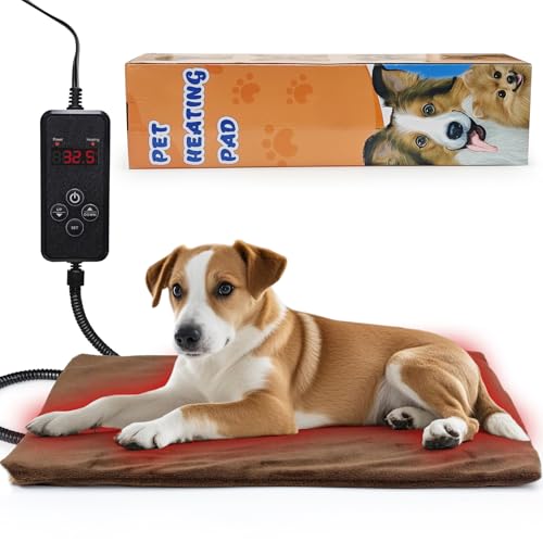 NAMOTEK Heizdecke für Haustiere - Temperatur & Timer einstellbar wasserdichte Wärmematte mit kaufester Leitung automatische Abschaltung für Hunde & Katzen