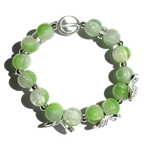 Image of 27. BL739 Cool-Tone Green Crystal Bead Bracelet with Delicate Butterfly Accents