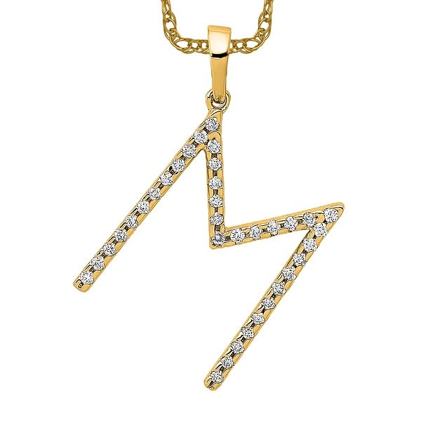 14K Solid Yellow Gold Diamond Dainty Letter M Initial Name Monogram Necklace Chain Pendant Charm