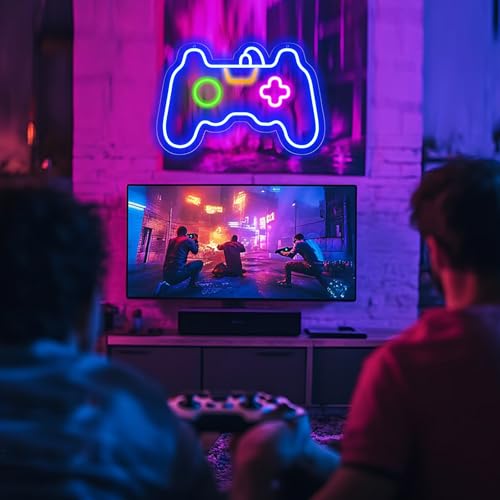 Image of Gamer Neon Sign, Gamepad Shaped LED Neon Sign for Gamer Room Decor, Game Neon Light for Teen Boy Room Decor, Best Gamer Gifts for Boys, Kids