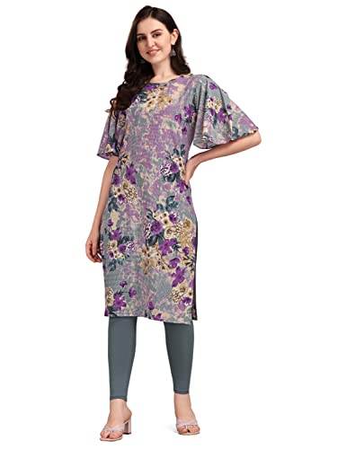 Image of EthnicJunction Women's Crepe Floral Printed Ready to Wear Straight Kurti