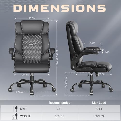 Image of Office Chair-Executive High Back Breathable Big and Tall Office Chair Flip-up Armrests Lumbar Support-Ergonomic Leather Rolling Swivel Chair with Rock Function for Working Studying Gaming,4 Pack