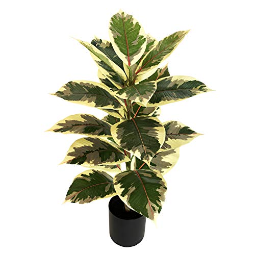 BESAMENATURE 30 Inch Little Artificial Rubber Tree Plant - Fake Ficus Tree- Faux Tropical Tree Used for Home Office Decoration, Golden