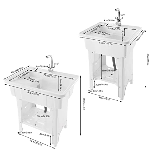 Freestanding Laundry Sink With Washboard, Indoor And Outdoor Utility Sink With Cold And Hot Water Faucet, Wash Tubs For Laundry Room Utility Room Garage Basement (25.59×21.65×31.5In) #TOP1