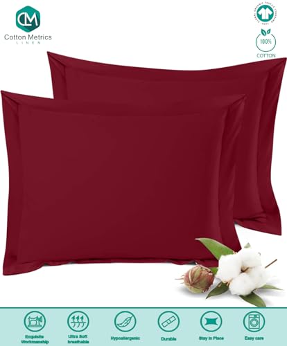 Cotton-Metrics-Heavy-Quality-European-Square-Pillow-Shams-Set-of-2-Burgundy-600TC-100-Organic-Cotton-Euro-Pillow-Shams-26×26-Pillow-Cover-Cushion-Cover-Euro-Size-Euro-26×26-Burgundy Cotton Metrics Heavy Quality European Square Pillow Shams Set of 2 Burgundy 600TC 100 Organic Cotton Euro Pillow Shams 26×26 Pillow Cover Cushion Cover Euro Size Euro 26×26 Burgundy