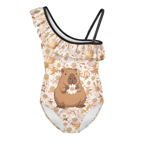 Image of Girls One Piece Swimsuit Ruffled Halter Bathing Suit with Adjustable Strap Beach Sport Swimwear for 3-14 Years