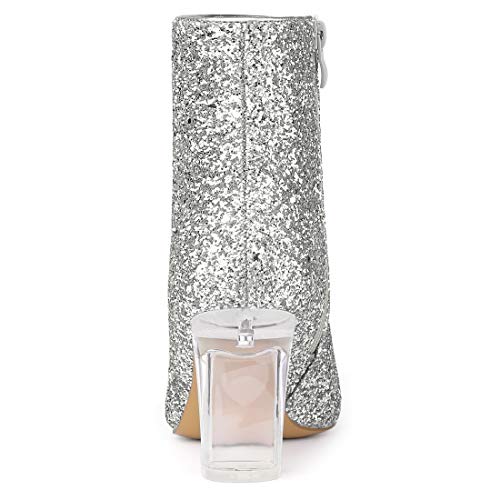 Allegra K Women's Clear Block Heel Glitter Ankle Boots4