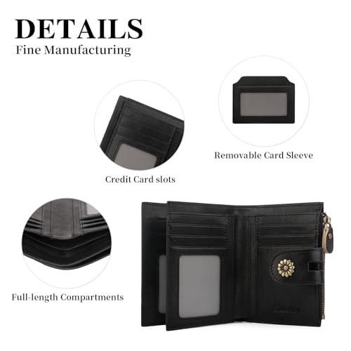 Image of Womens Wallet,RFID Blocking Leather Wallet Womens Bifold Card Holder Small Compact Wallet for Women with Removable ID Window(yhblack)