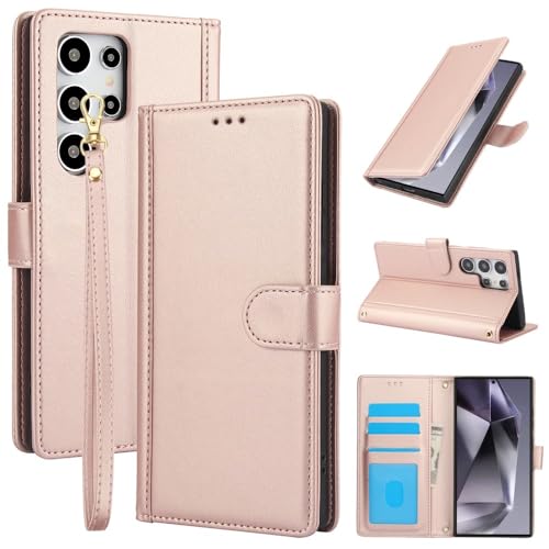Étui pour Samsung S23 rose gold avec fente carte et fermeture aimantée en cuir uni