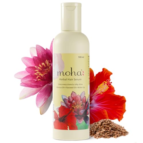 Moha Herbal Hair Serum with Hibiscus, Flaxseed & Water Lily for Dry and Healthy Hair | Enhance Shine, Softness, & Smoothness, Reduces Hair Fall & Soothes Scalp | Clinically Proven Lightweight Formula, Non-Sticky Daily Use for All Hair Type | Best Serum for Frizz-Free & Shiny Hair – 100 Ml (Pack of 1)